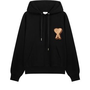 Ami Black Hoodie with Gold Heart Patch